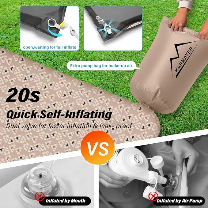 Self Inflating Sleeping Pad for Camping - Thick Camping Pad with Pillow & Inflatable Bag, 9.5 R-Value Insulated Camping Mattress Pad for Car Camping Backpacking Hiking Camping Mat (Flower)