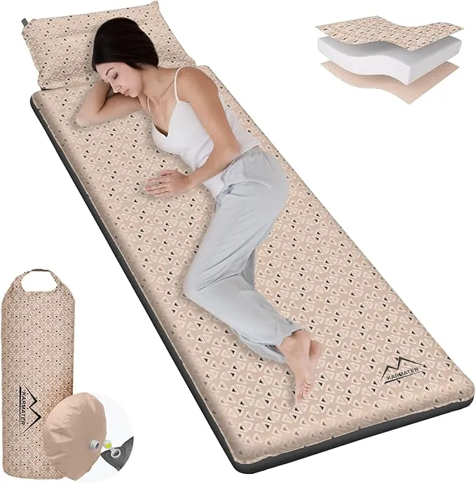 Self Inflating Sleeping Pad for Camping - Thick Camping Pad with Pillow & Inflatable Bag, 9.5 R-Value Insulated Camping Mattress Pad for Car Camping Backpacking Hiking Camping Mat (Flower)