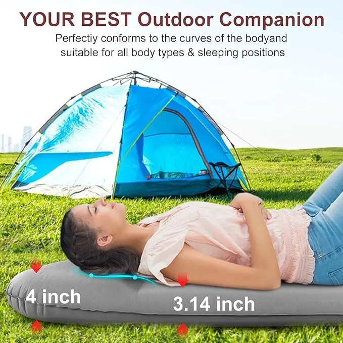 Self Inflating Sleeping Pad with Electric Pump 3.14" Ultra-Thick Memory Foam Camping Mats 9.5 R-Value Insulated Camping Pad Inflatable Air Mattress with Pillow for Car Camping, Tent, Home,Travel