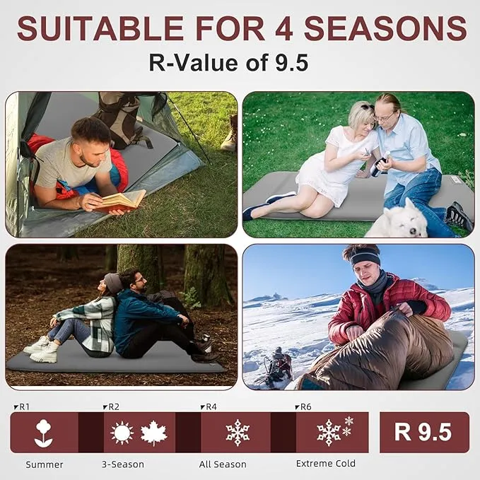 Self Inflating Sleeping Pad with Electric Pump 3.14" Ultra-Thick Memory Foam Camping Mats 9.5 R-Value Insulated Camping Pad Inflatable Air Mattress with Pillow for Car Camping, Tent, Home,Travel