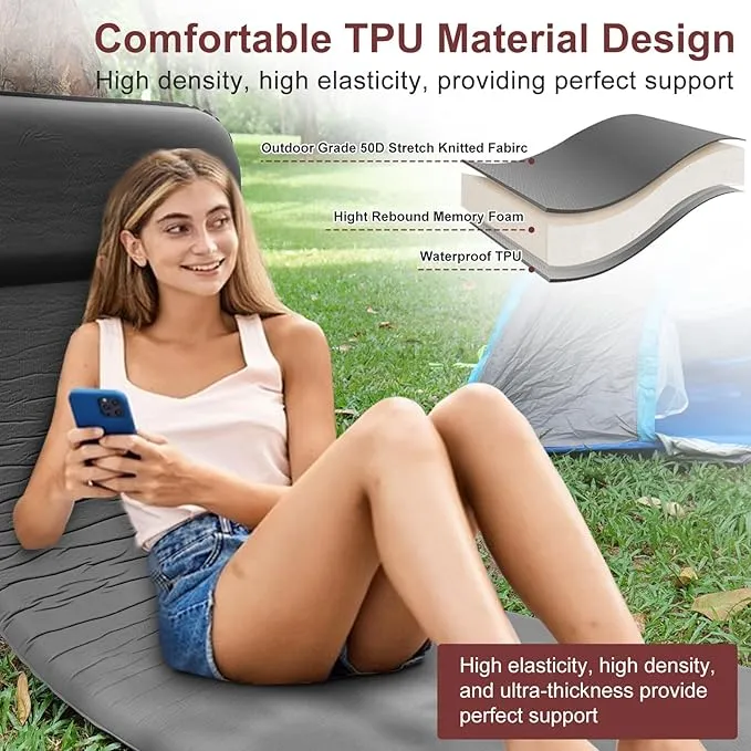 Self Inflating Sleeping Pad with Electric Pump 3.14" Ultra-Thick Memory Foam Camping Mats 9.5 R-Value Insulated Camping Pad Inflatable Air Mattress with Pillow for Car Camping, Tent, Home,Travel