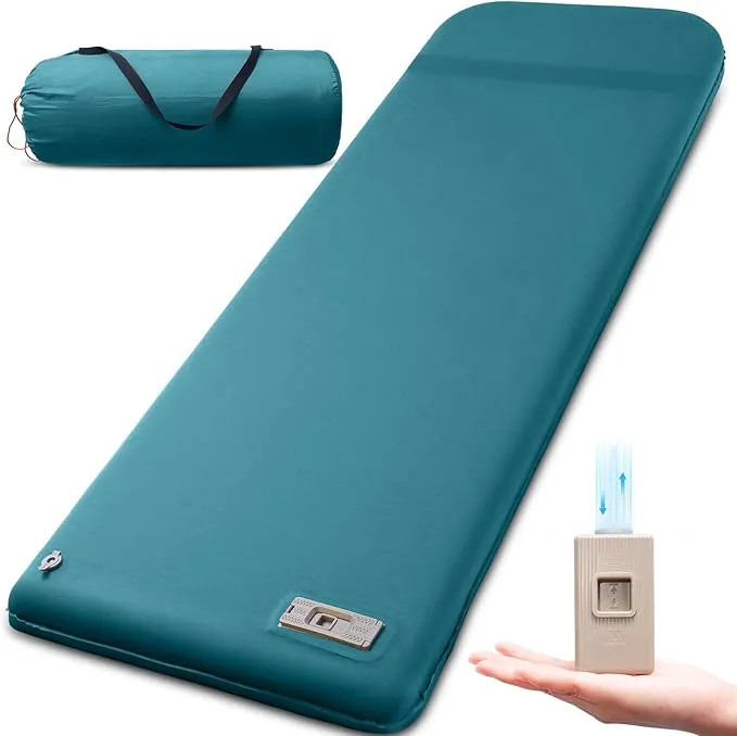 Self Inflating Sleeping Pad with Electric Pump, 3.15" Ultra-Thick Memory Foam Camping Sleeping Mat with Pillow, 9.5 R-Value Insulated Camping Pad Mattress for Travel Car Tent