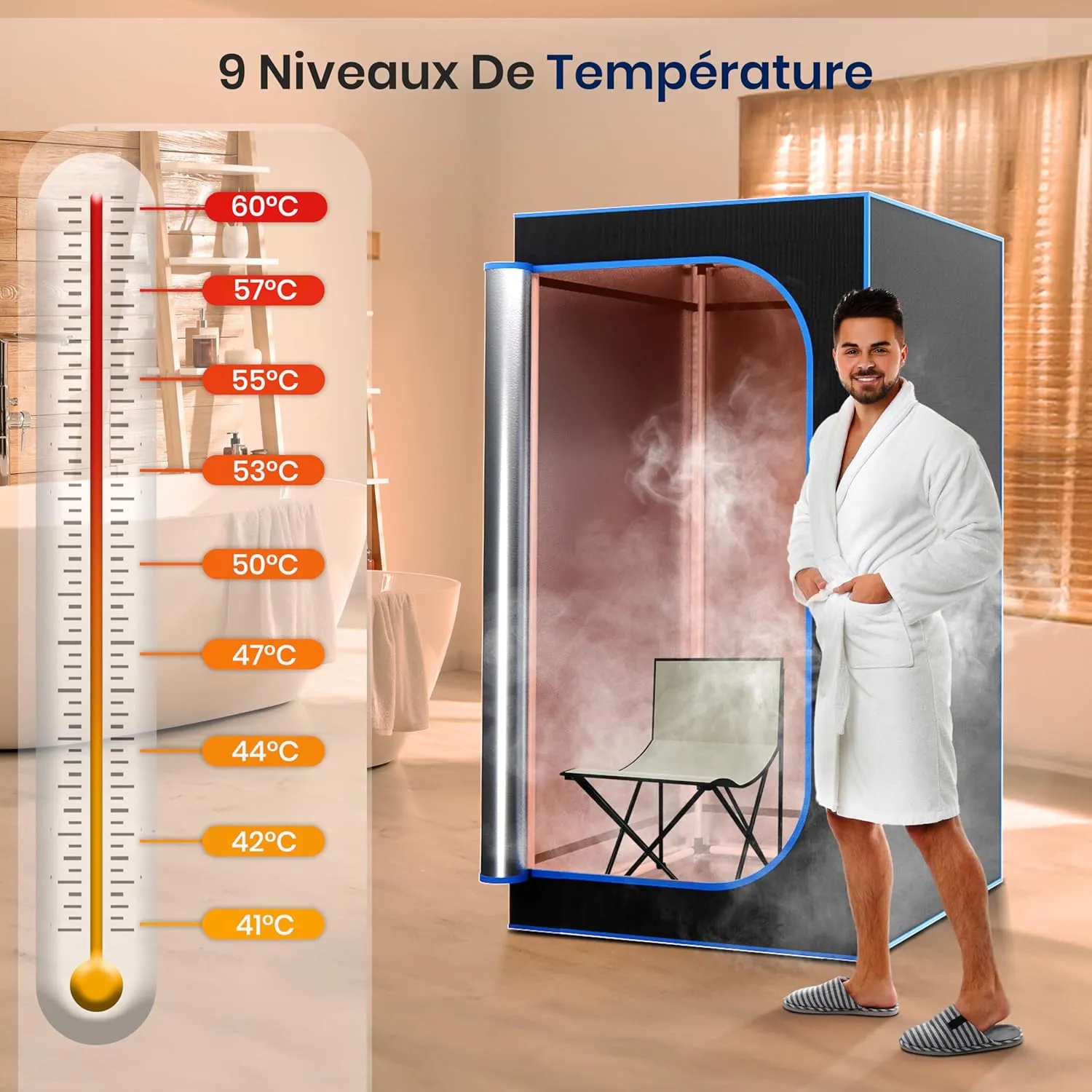 SereneLife Portable Sauna Box for Home, Steam Sauna Tent with Extra Large 4L Steamer - Includes Folding Sauna Chair, Remote Control w/ 9 Heat Levels for in-Home Spa - 2.95' x 2.95' x 5.9'