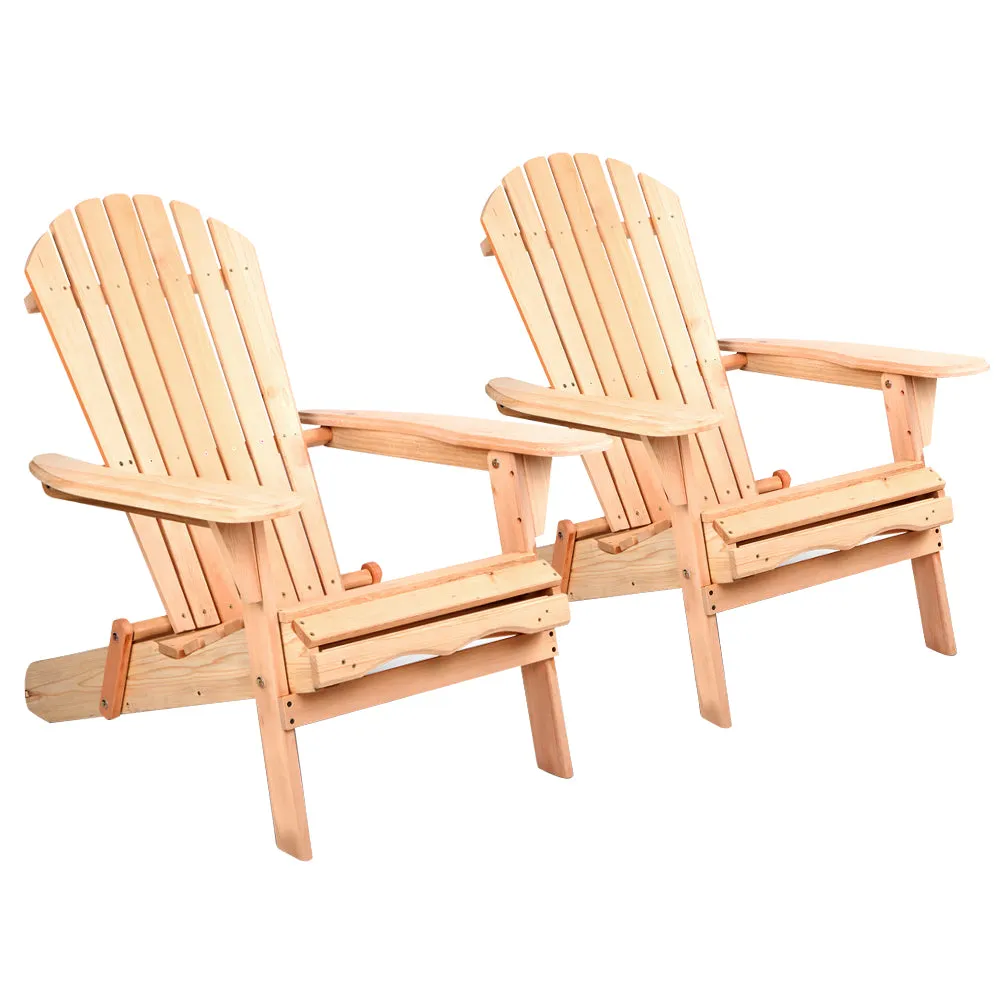 Set of 2 Adirondack Foldable Outdoor Armchairs - Natural