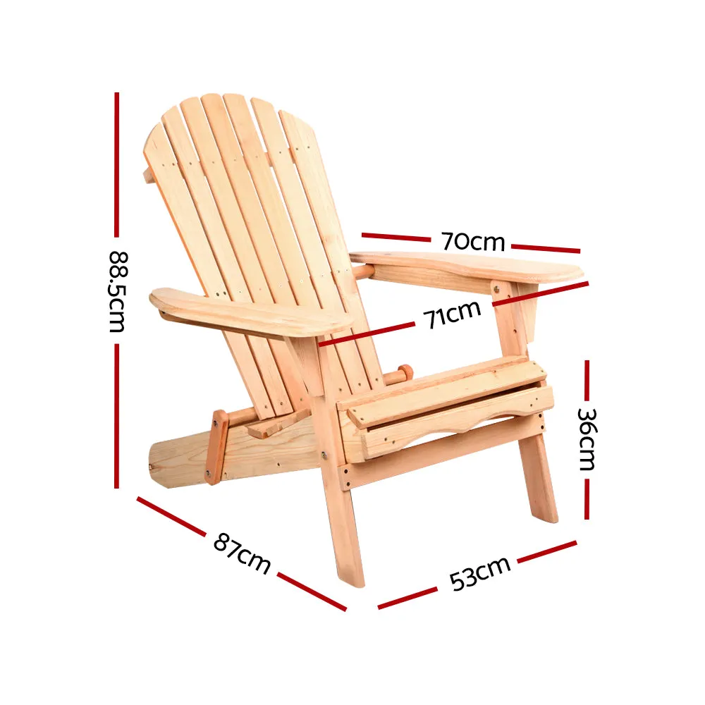 Set of 2 Adirondack Foldable Outdoor Armchairs - Natural