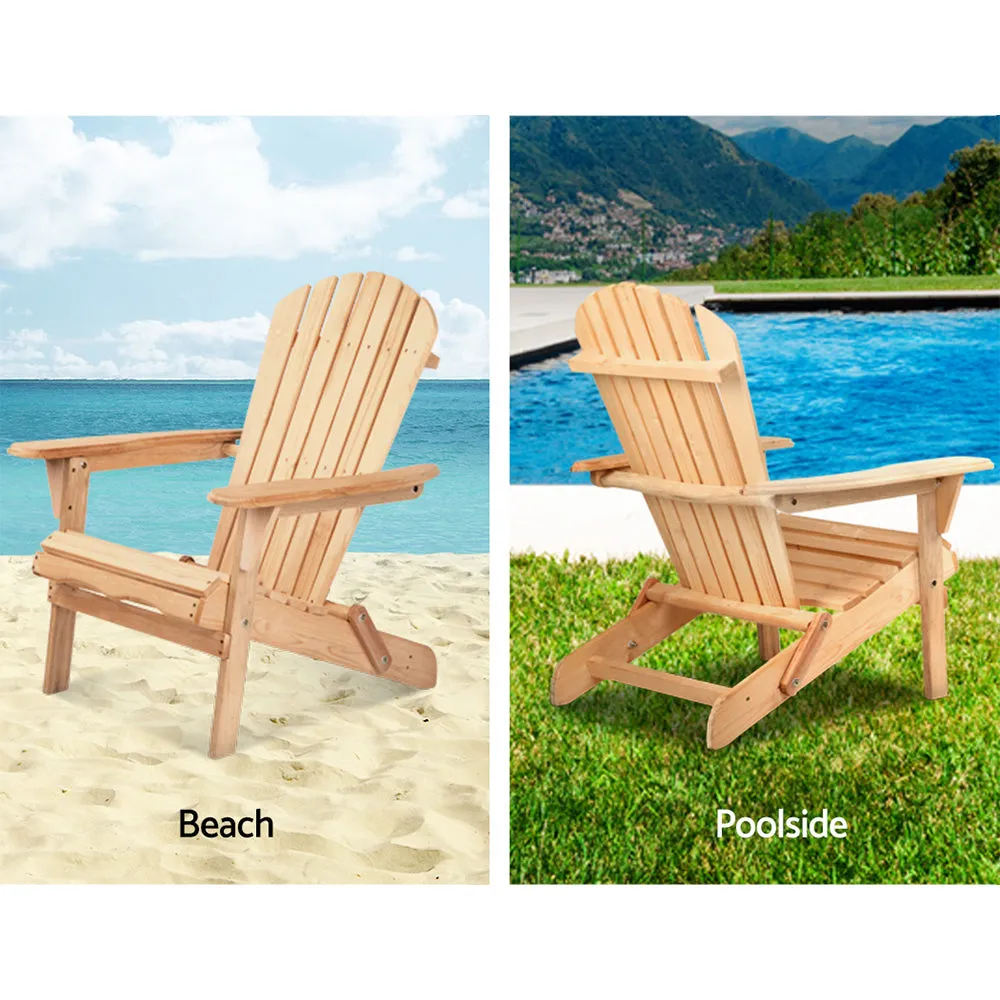 Set of 2 Adirondack Foldable Outdoor Armchairs - Natural