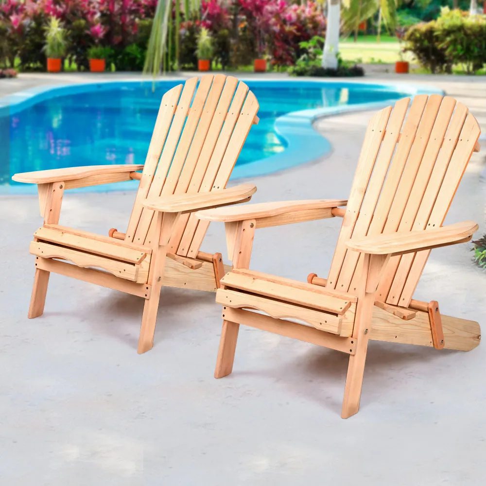 Set of 2 Adirondack Foldable Outdoor Armchairs - Natural