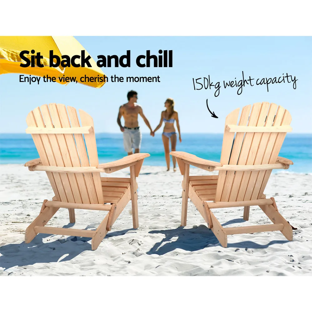 Set of 2 Adirondack Foldable Outdoor Armchairs - Natural