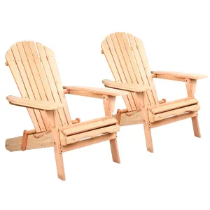 Set of 2 Adirondack Foldable Outdoor Armchairs - Natural