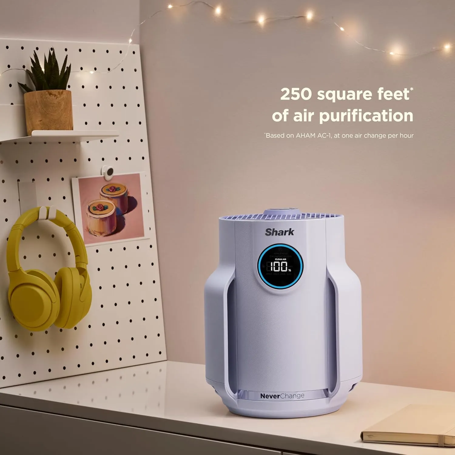 Shark NeverChange Air Purifier Compact Pro with Long-lasting HEPA Exceeding Filtration, Captures Pet Dander, Dust, Smoke, and Allergens, up to 250 sq. ft. for Bedroom, Home Office, Dorm, HP072PL