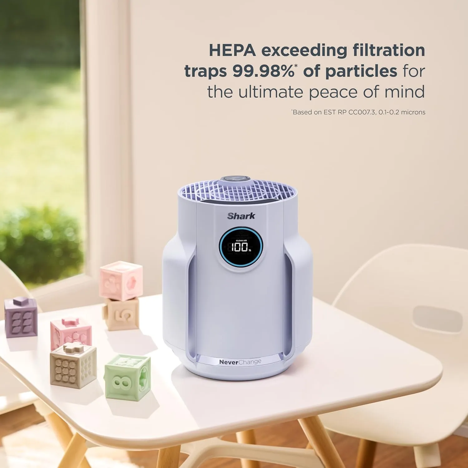 Shark NeverChange Air Purifier Compact Pro with Long-lasting HEPA Exceeding Filtration, Captures Pet Dander, Dust, Smoke, and Allergens, up to 250 sq. ft. for Bedroom, Home Office, Dorm, HP072PL
