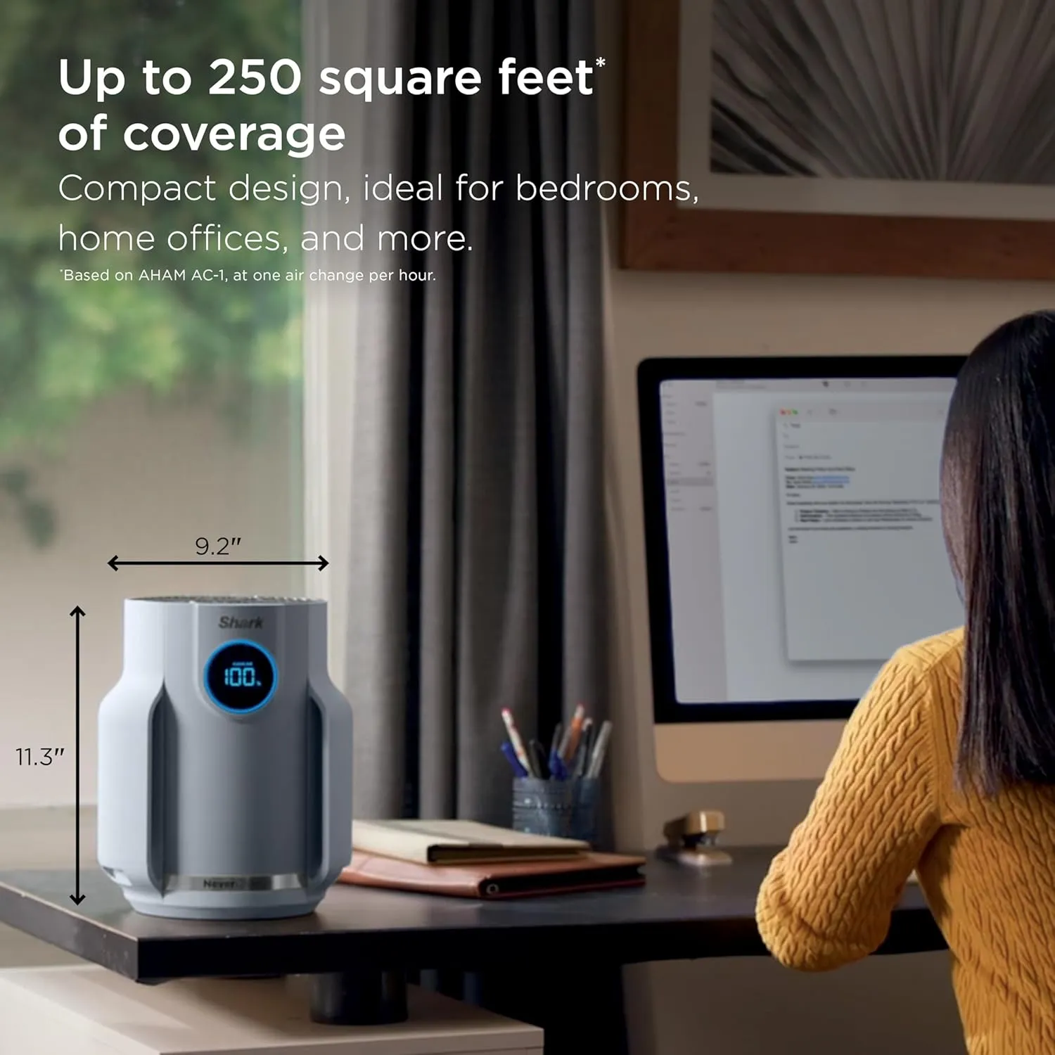 Shark NeverChange Air Purifier Compact Pro with Long-lasting HEPA Exceeding Filtration, For Pet Dander, Dust, Smoke, Allergens, Up to 250 sq. ft. for Bedroom, Home Office, Dorm, HP071BRN (2025)