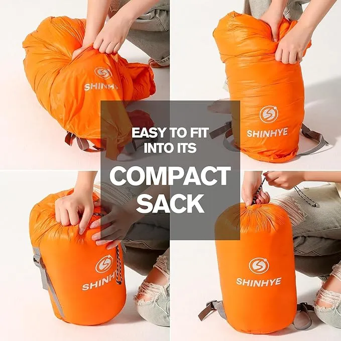 ShinHye Ultralight Sleeping Bag, 600 Fill Down Backpacking Sleeping Bag for Camping, 40-59℉ Compact Sleeping Bag Compact for Adult Waterproof, Compressible YR500