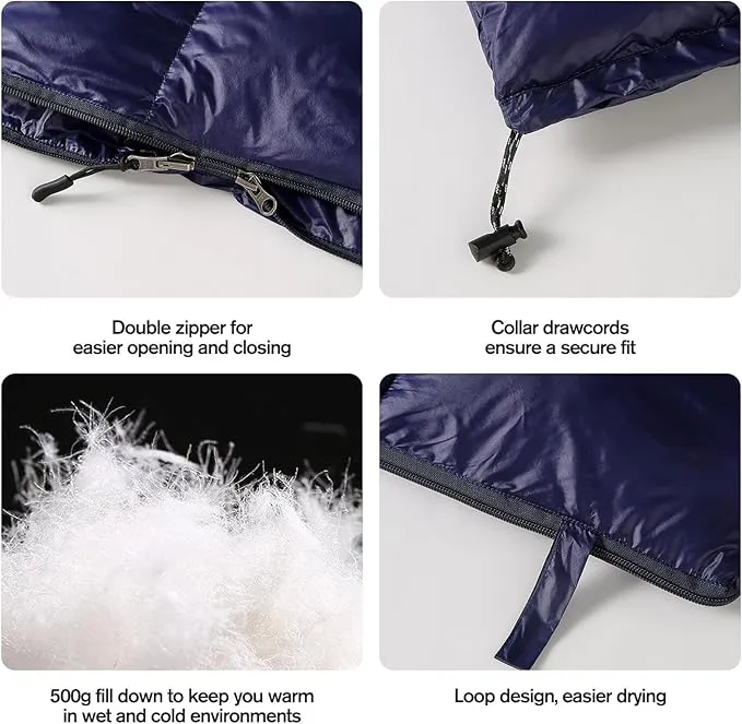ShinHye Ultralight Sleeping Bag, 600 Fill Down Backpacking Sleeping Bag for Camping, 40-59℉ Compact Sleeping Bag Compact for Adult Waterproof, Compressible YR500