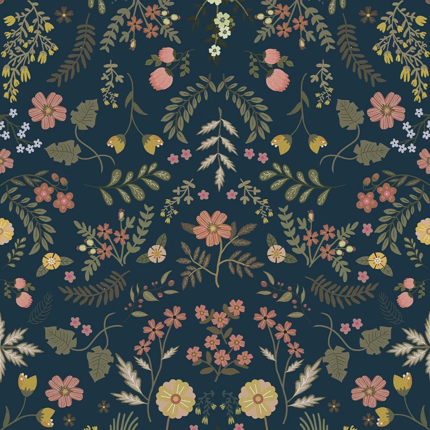 Simon&Siff Floral Wallpaper Peel and Stick Navy Blue Boho Wall Paper 393.7" x 17.3" Dark Blue Blooming Flower Wildflowers Self Adhesive Removable Wallpaper for Bedroom Bathroom Kitchen