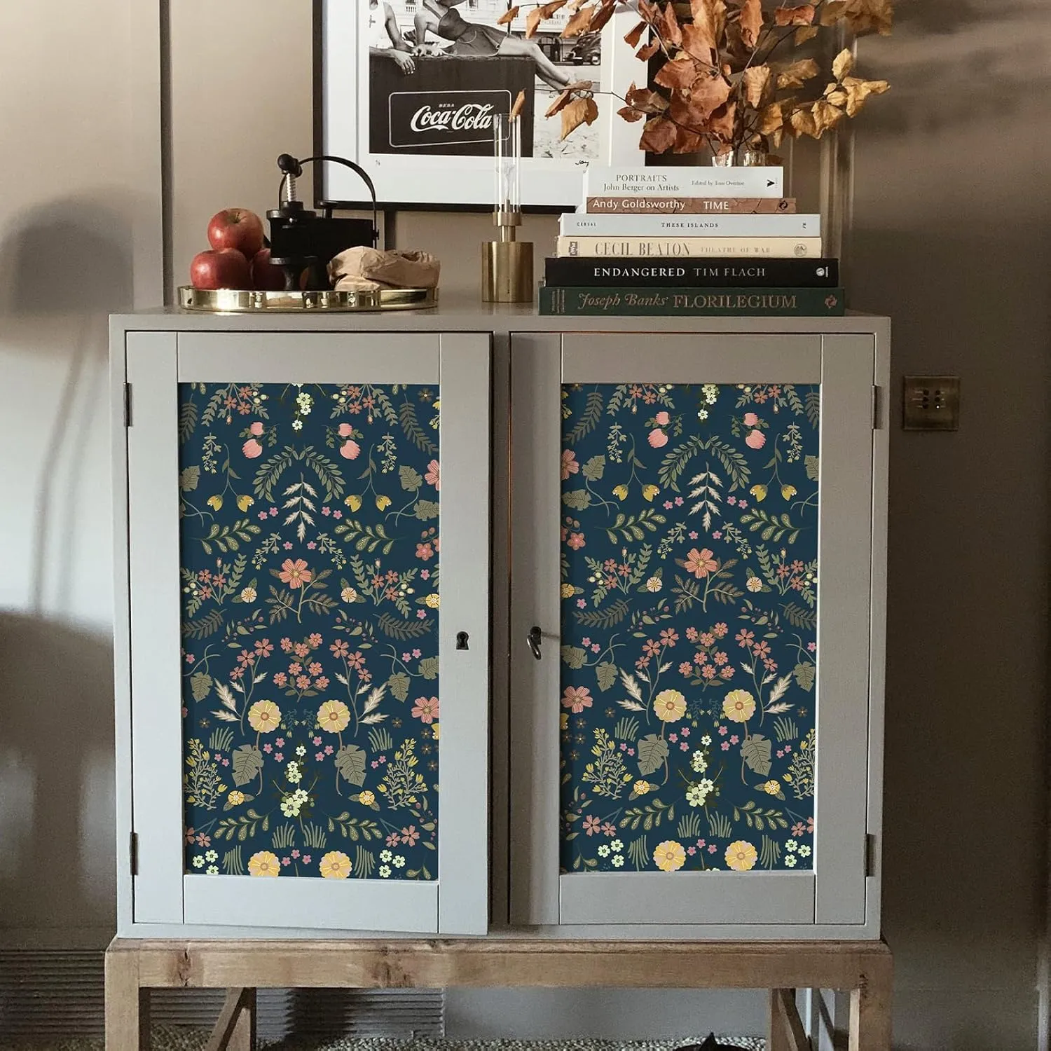 Simon&Siff Floral Wallpaper Peel and Stick Navy Blue Boho Wall Paper 393.7" x 17.3" Dark Blue Blooming Flower Wildflowers Self Adhesive Removable Wallpaper for Bedroom Bathroom Kitchen