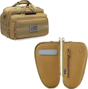 Single Padded Pistol Bag Large (Tan)   Range Bag Medium for 2~4 Pistol (Tan), Lockable Zipper, Durable Material, Compact Design