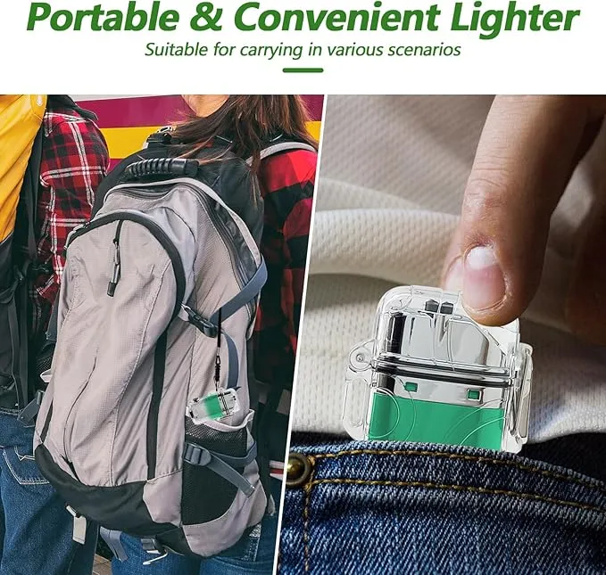 SKRFIRE Electric Lighter Transparent Waterproof Lighter Dual Arc Lighter with LED Flashlight,Windproof Lighter Rechargeable USB Lighter Flameless Plasma Lighter for Camping Hiking (ClearCyanWhite)