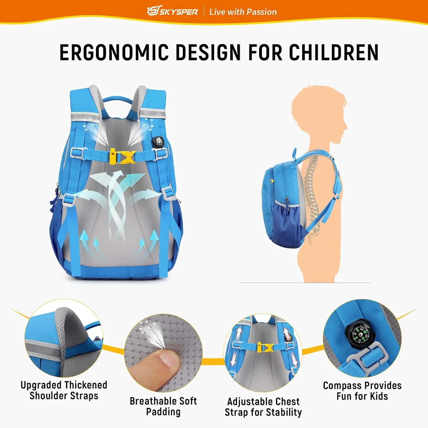 SKYSPER Preschool Kids Backpack 10L Toddler Travel Backpack for Kids Boys Girls(Sky Blue)