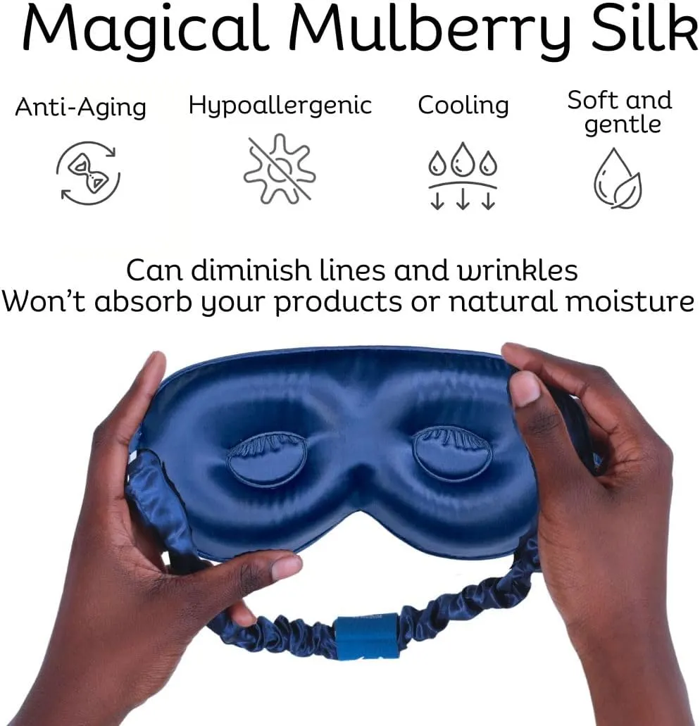 Sleep Mask with Deep Eye Cups, 100% Mulberry Silk, Total Blackout, Adjustable Strap, Luxury Eye Mask for Beauty Rest for Men and Women -Navy
