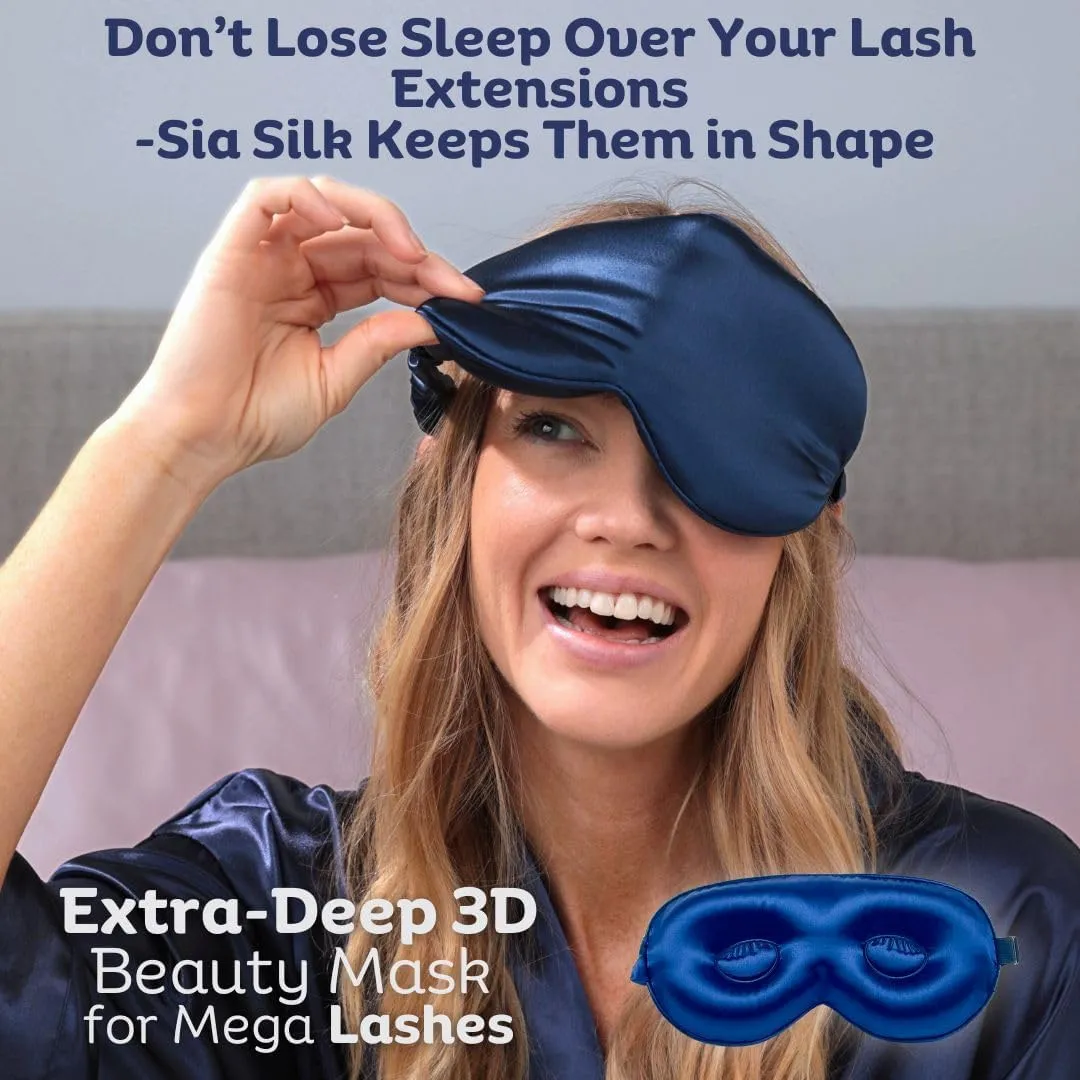 Sleep Mask with Deep Eye Cups, 100% Mulberry Silk, Total Blackout, Adjustable Strap, Luxury Eye Mask for Beauty Rest for Men and Women -Navy