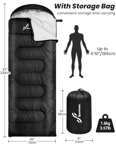 Sleeping Bag,3-4 Seasons Warm Cold Weather Sleeping Bags for Adults