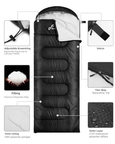 Sleeping Bag,3-4 Seasons Warm Cold Weather Sleeping Bags for Adults