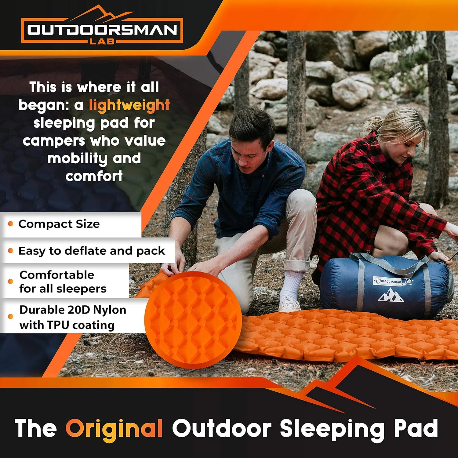 Sleeping Pad for Camping - Patented Camp Mat, Ultralight - Best Compact Inflatable Air Mattress for Adults & Kids - Lightweight Hiking, Backpacking, Outdoor & Travel Gear