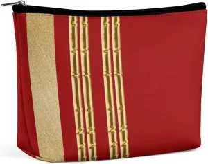 Small Cosmetic Bag, Red Gold Striped Pattern Makeup Bags Elegant Roomy Pouch for Women,Travel Toiletry Accessories Organizer