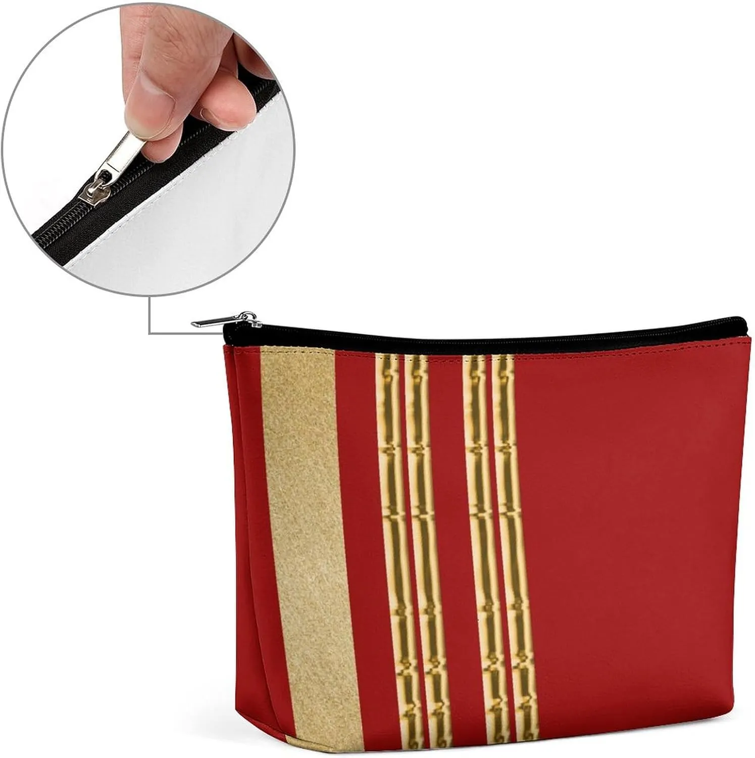 Small Cosmetic Bag, Red Gold Striped Pattern Makeup Bags Elegant Roomy Pouch for Women,Travel Toiletry Accessories Organizer
