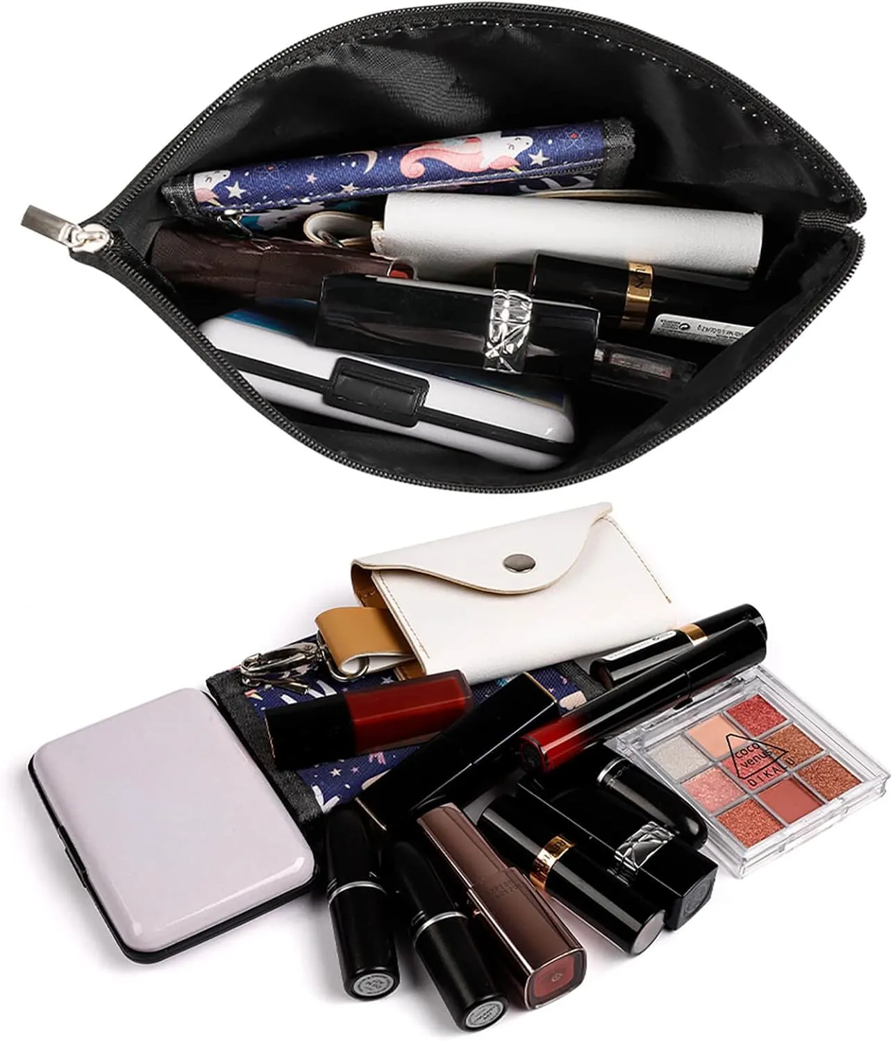 Small Cosmetic Bag, Red Gold Striped Pattern Makeup Bags Elegant Roomy Pouch for Women,Travel Toiletry Accessories Organizer