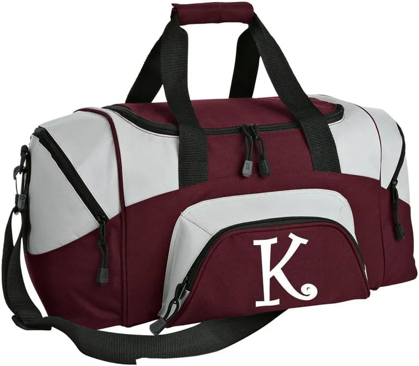 SMALL Personalized Gym Bag Monogrammed Duffel Bag Custom Printed Initial Maroon