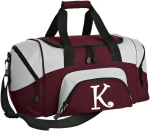 SMALL Personalized Gym Bag Monogrammed Duffel Bag Custom Printed Initial Maroon