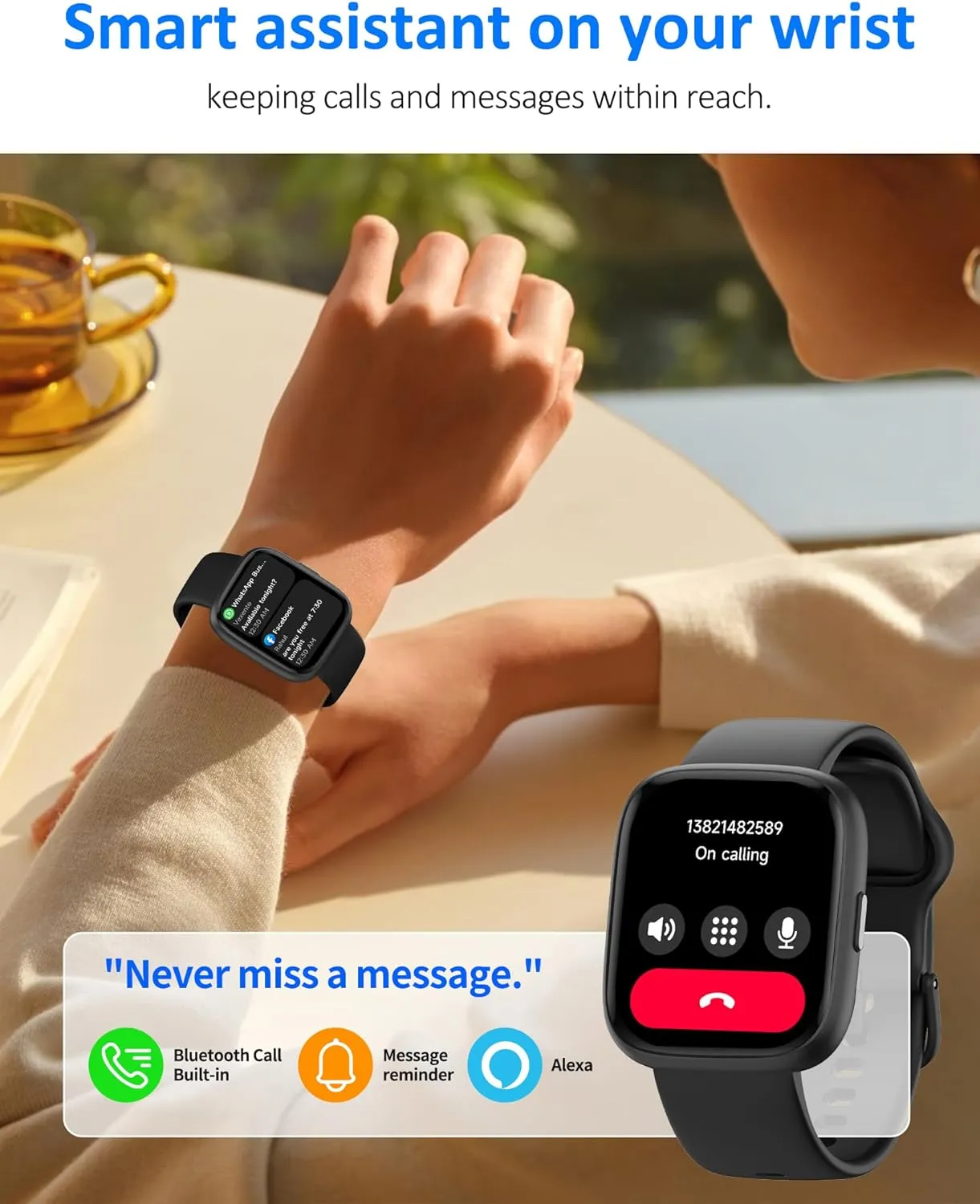 Smart Watch for Men Women, Bluetooth Calling, 1.83" HD Touch Screen Fitness Tracker, 100  Sports Modes, DIY Dial, Sleep Steps Monitor, IP68 Waterproof, Compatible with Android & iOS