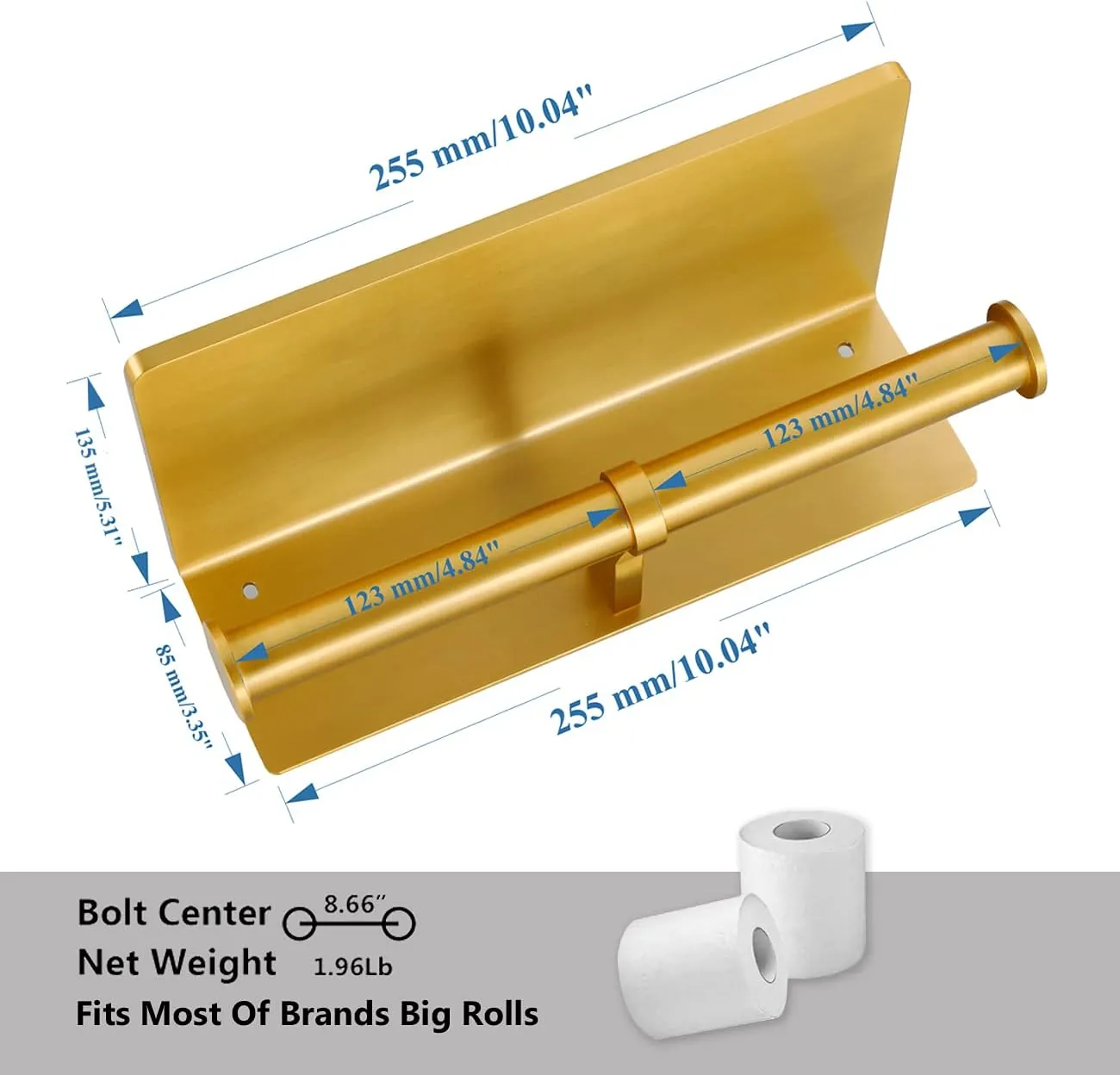 Smarthome Double Toilet Paper Holder with Shelf, Commercial Toilet Paper Roll Dispenser Wall Mount with Cell Phone Storage Rack, Aluminium Fits Mega Roll Dual Toilet Paper Tissue Holder Brushed Gold
