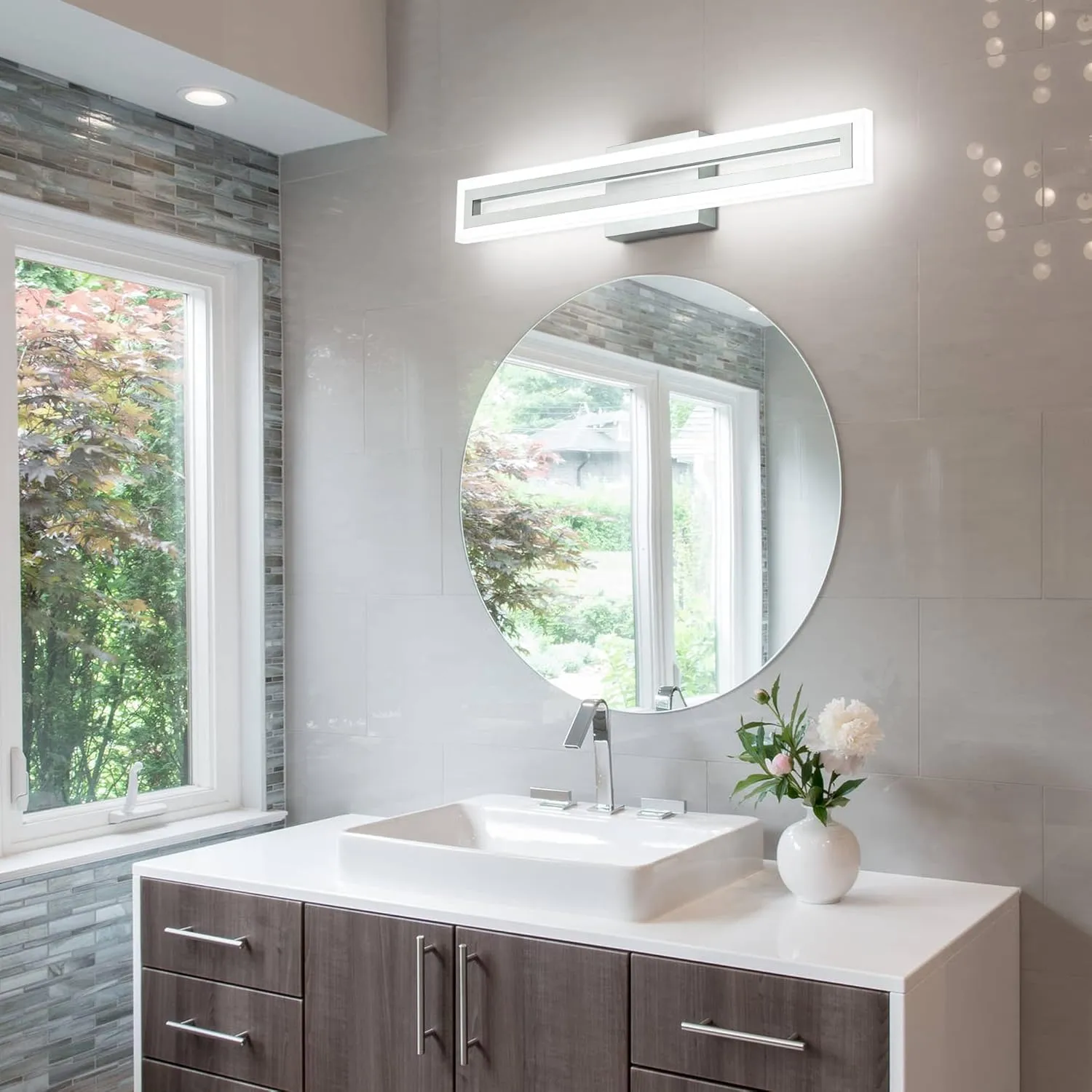 SOLFART 24 Inch LED Bathroom Light Fixtures Brushed Nickel Vanity Lights Bathroom Lighting Fixtures Over Mirror 6000K
