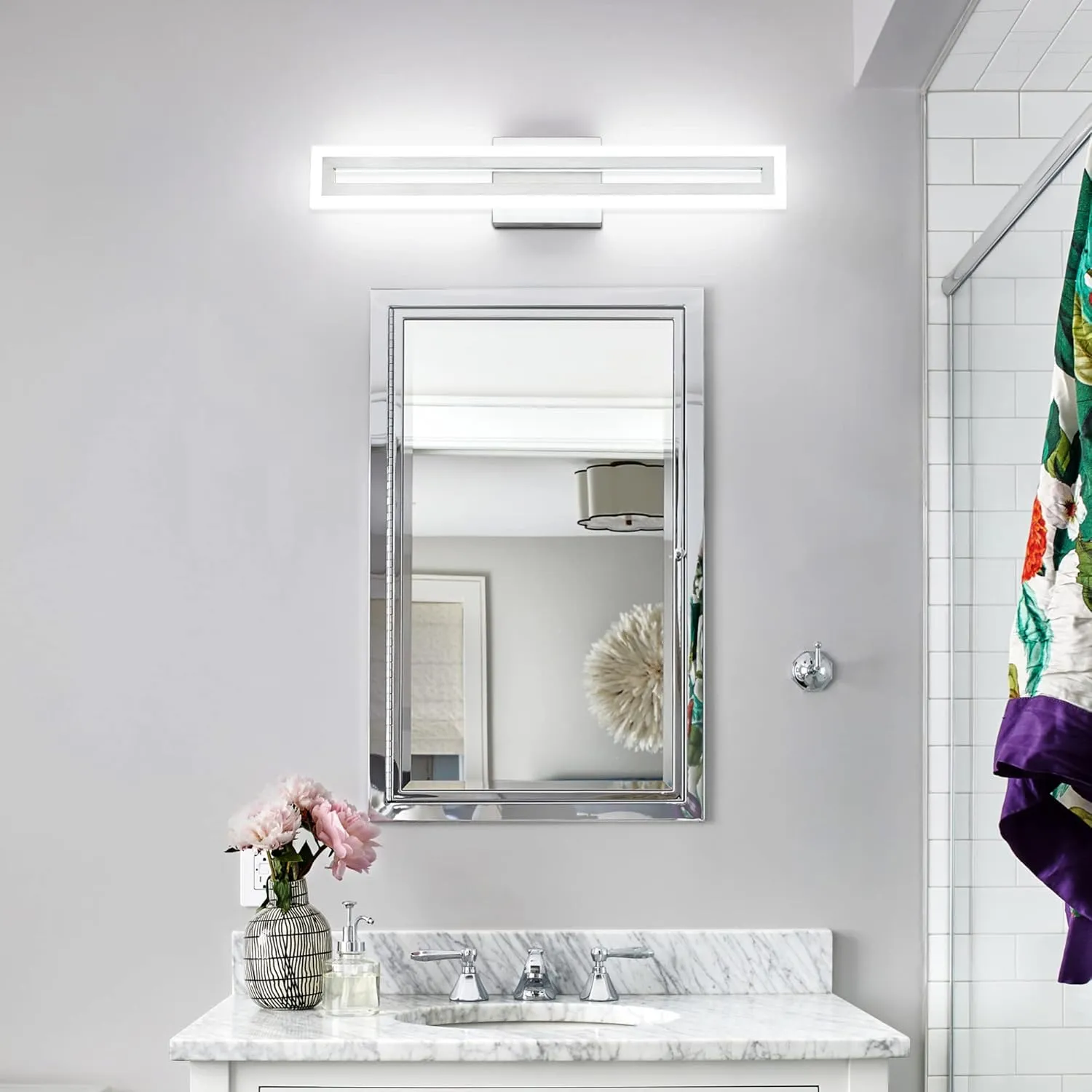 SOLFART 24 Inch LED Bathroom Light Fixtures Brushed Nickel Vanity Lights Bathroom Lighting Fixtures Over Mirror 6000K