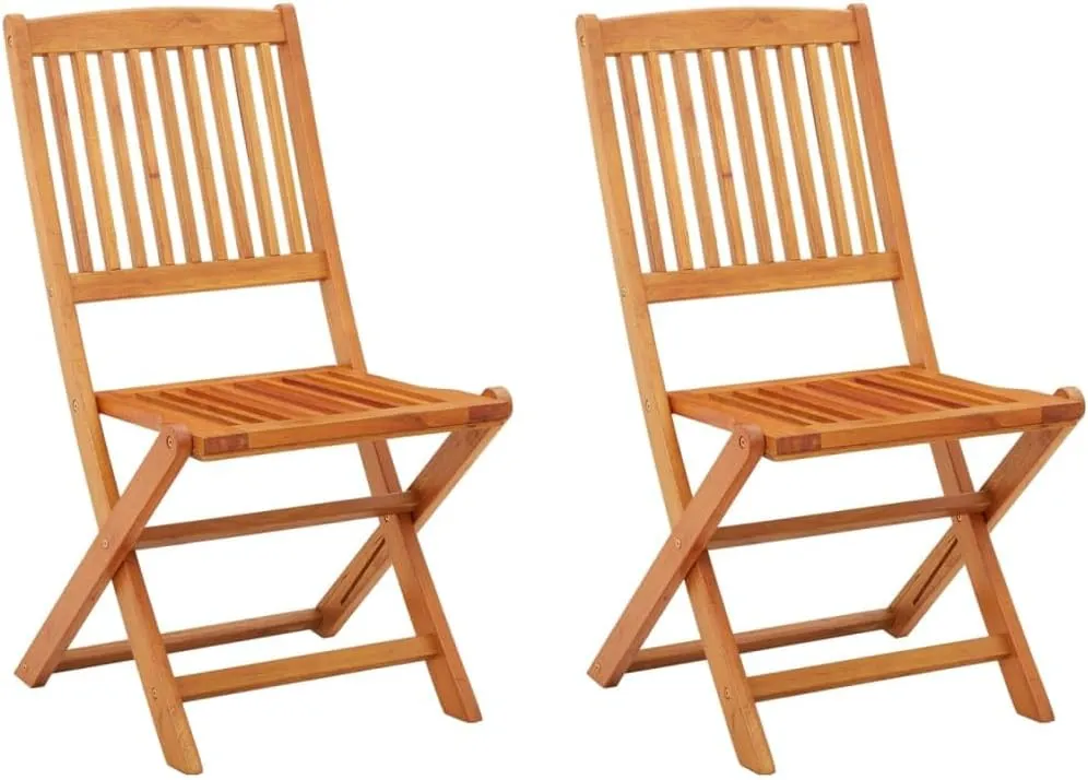 Solid Eucalyptus Wood Folding Patio Chairs 2-Piece Set Outdoor Dining Chairs Weather-Resistant Foldable Furniture for Poolside Camping Beach