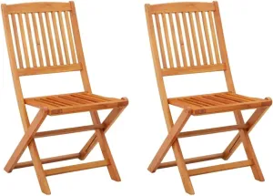 Solid Eucalyptus Wood Folding Patio Chairs 2-Piece Set Outdoor Dining Chairs Weather-Resistant Foldable Furniture for Poolside Camping Beach