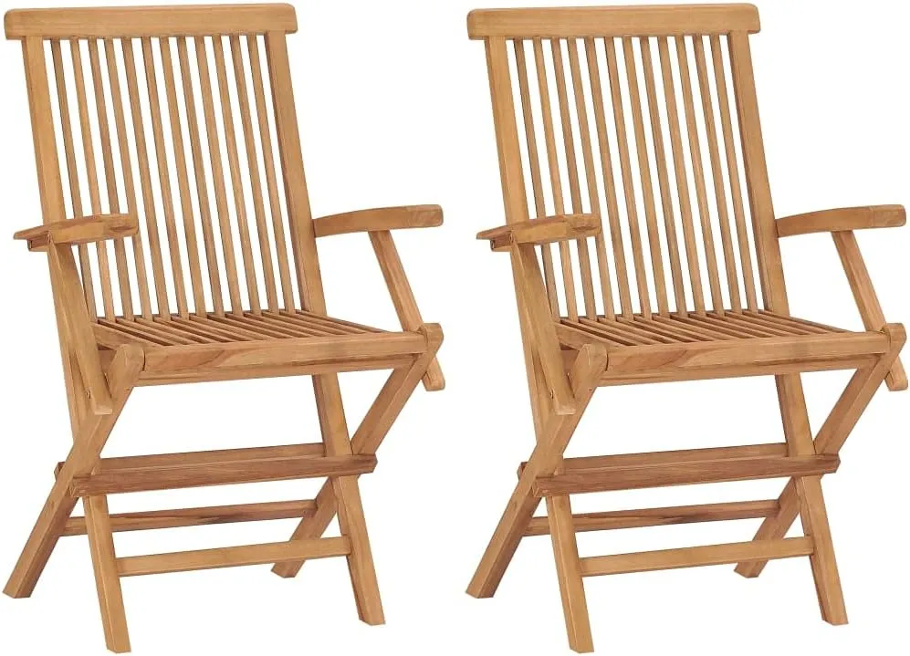 Solid Teak Wood Patio Chairs with Black Cushions 2-Piece Set, Foldable Outdoor Furniture for Garden Poolside Backyard, Weather-Resistant Wooden Lounge Chairs