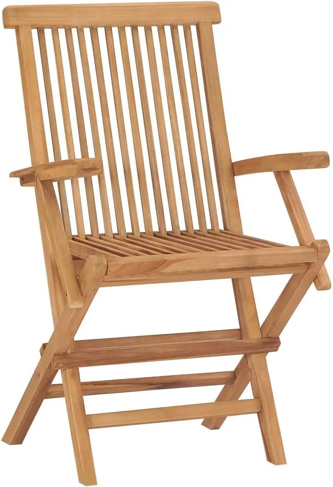 Solid Teak Wood Patio Chairs with Black Cushions 2-Piece Set, Foldable Outdoor Furniture for Garden Poolside Backyard, Weather-Resistant Wooden Lounge Chairs