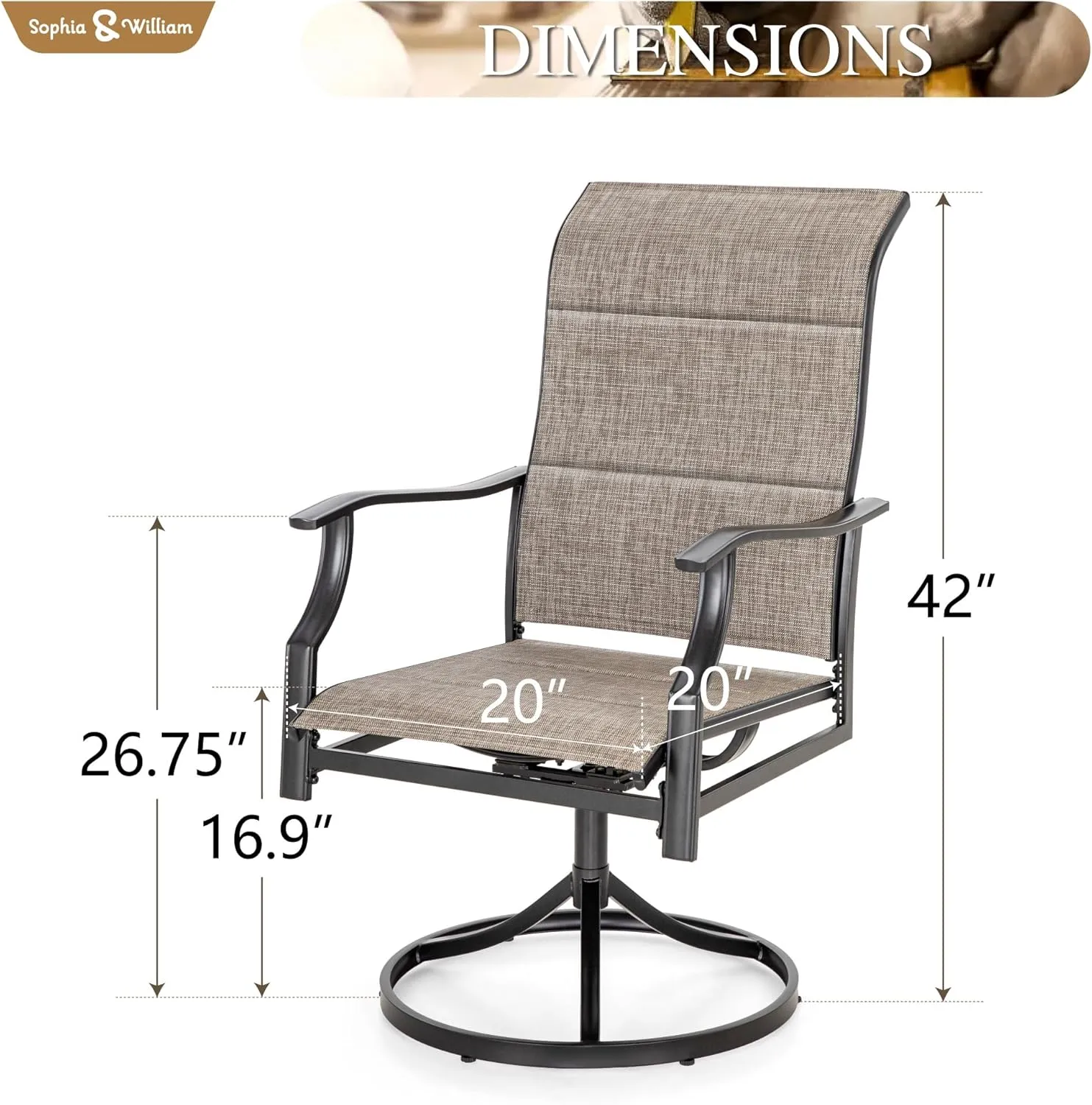 Sophia & William Outdoor Patio Swivel Dining Chairs Set of 4, High Back Padded Patio Dining Chairs, All Weather Textilene Mesh Fabric for Backyard, Poolside, Balcony and Garden