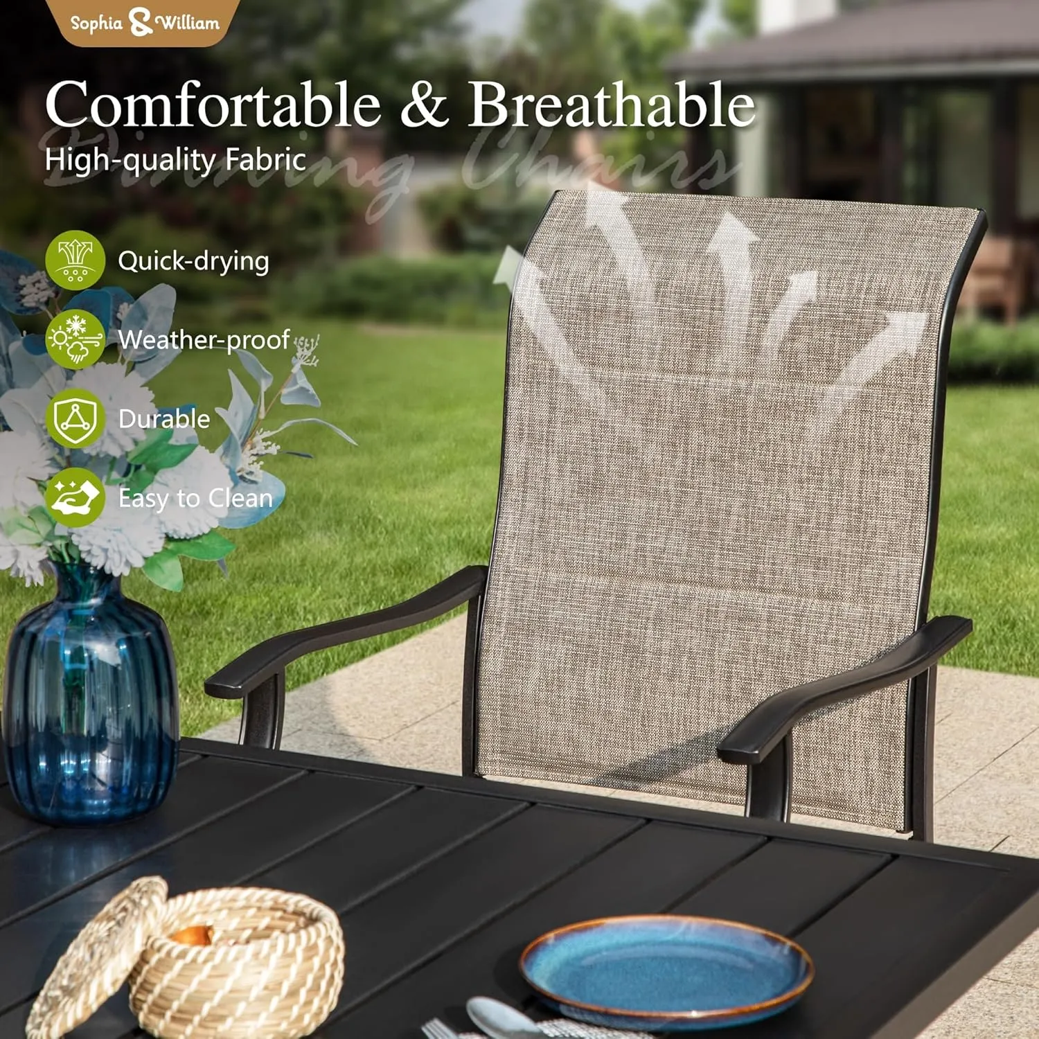 Sophia & William Outdoor Patio Swivel Dining Chairs Set of 4, High Back Padded Patio Dining Chairs, All Weather Textilene Mesh Fabric for Backyard, Poolside, Balcony and Garden
