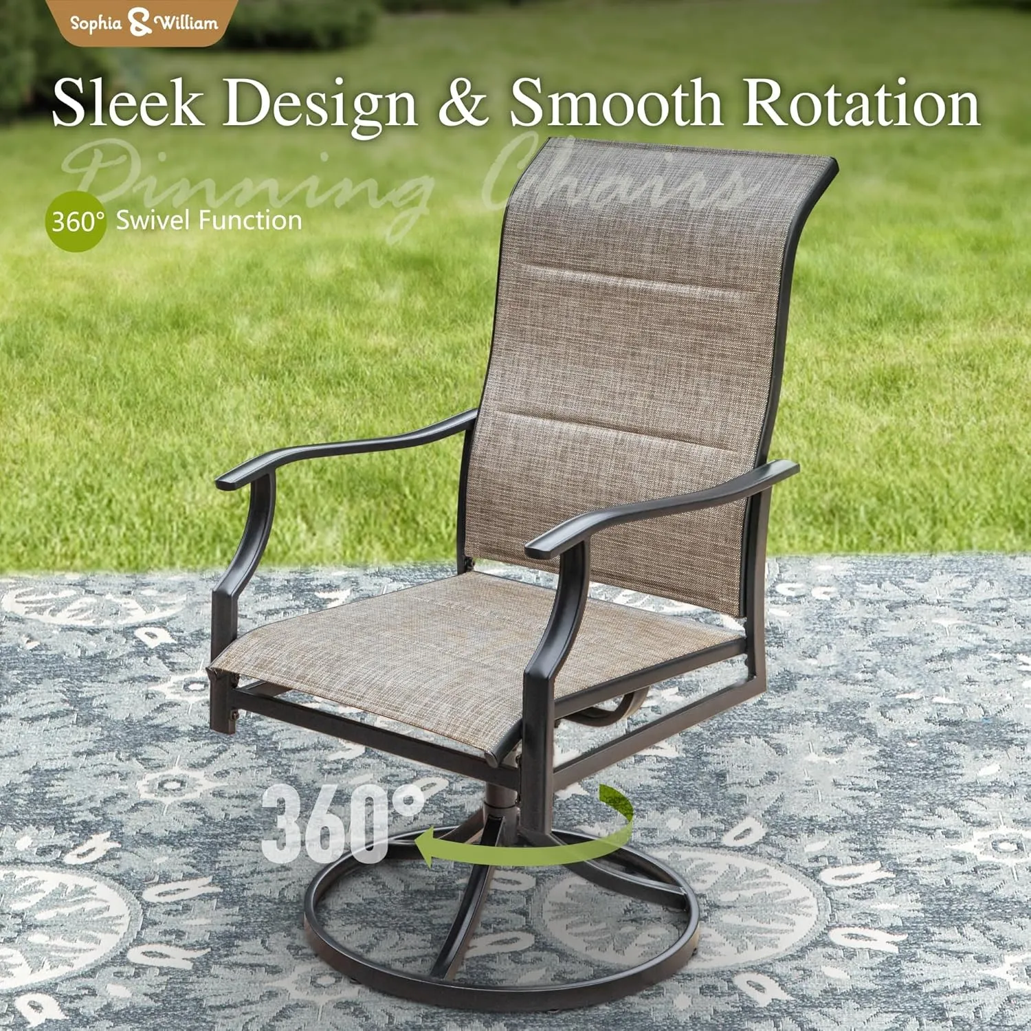 Sophia & William Outdoor Patio Swivel Dining Chairs Set of 4, High Back Padded Patio Dining Chairs, All Weather Textilene Mesh Fabric for Backyard, Poolside, Balcony and Garden