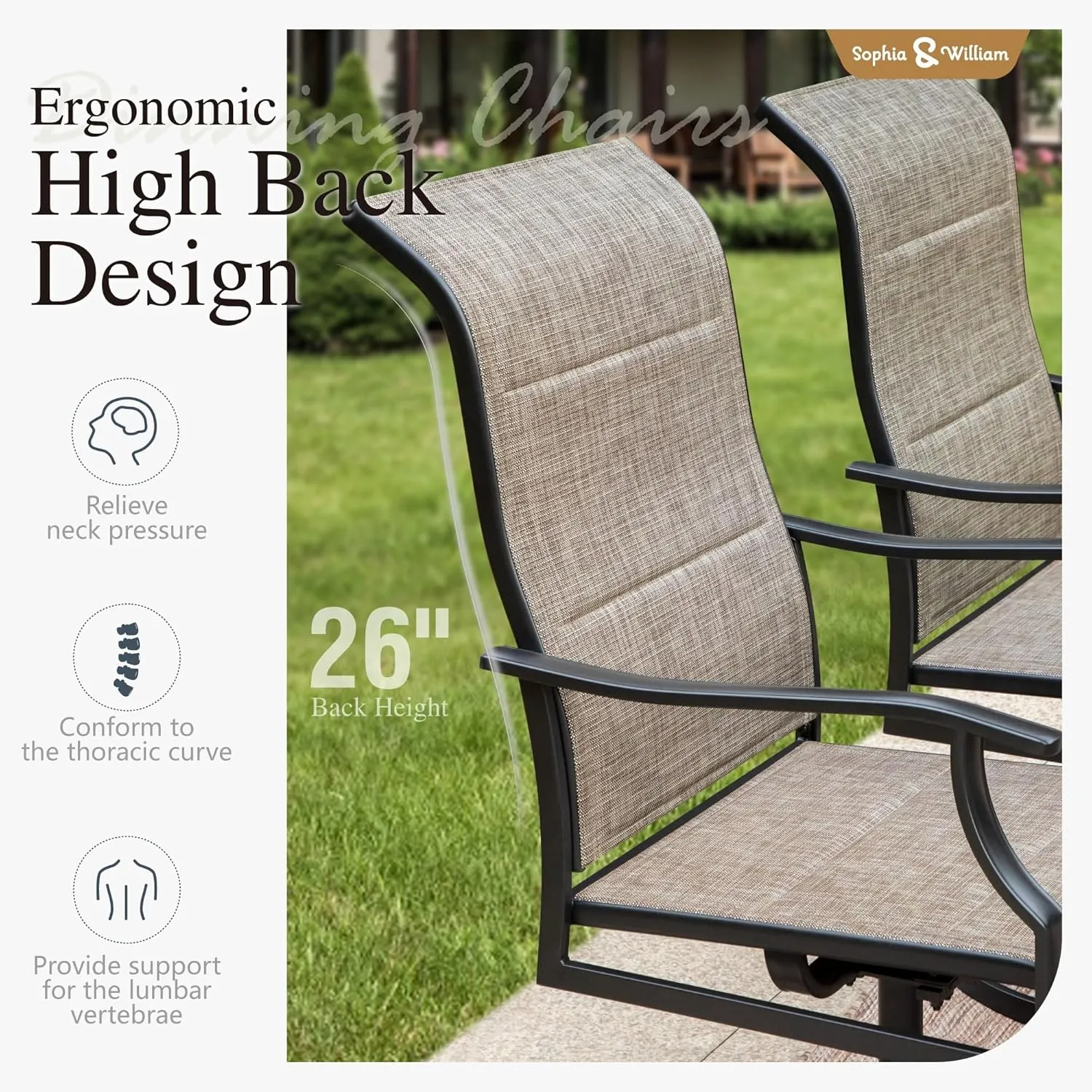 Sophia & William Outdoor Patio Swivel Dining Chairs Set of 4, High Back Padded Patio Dining Chairs, All Weather Textilene Mesh Fabric for Backyard, Poolside, Balcony and Garden