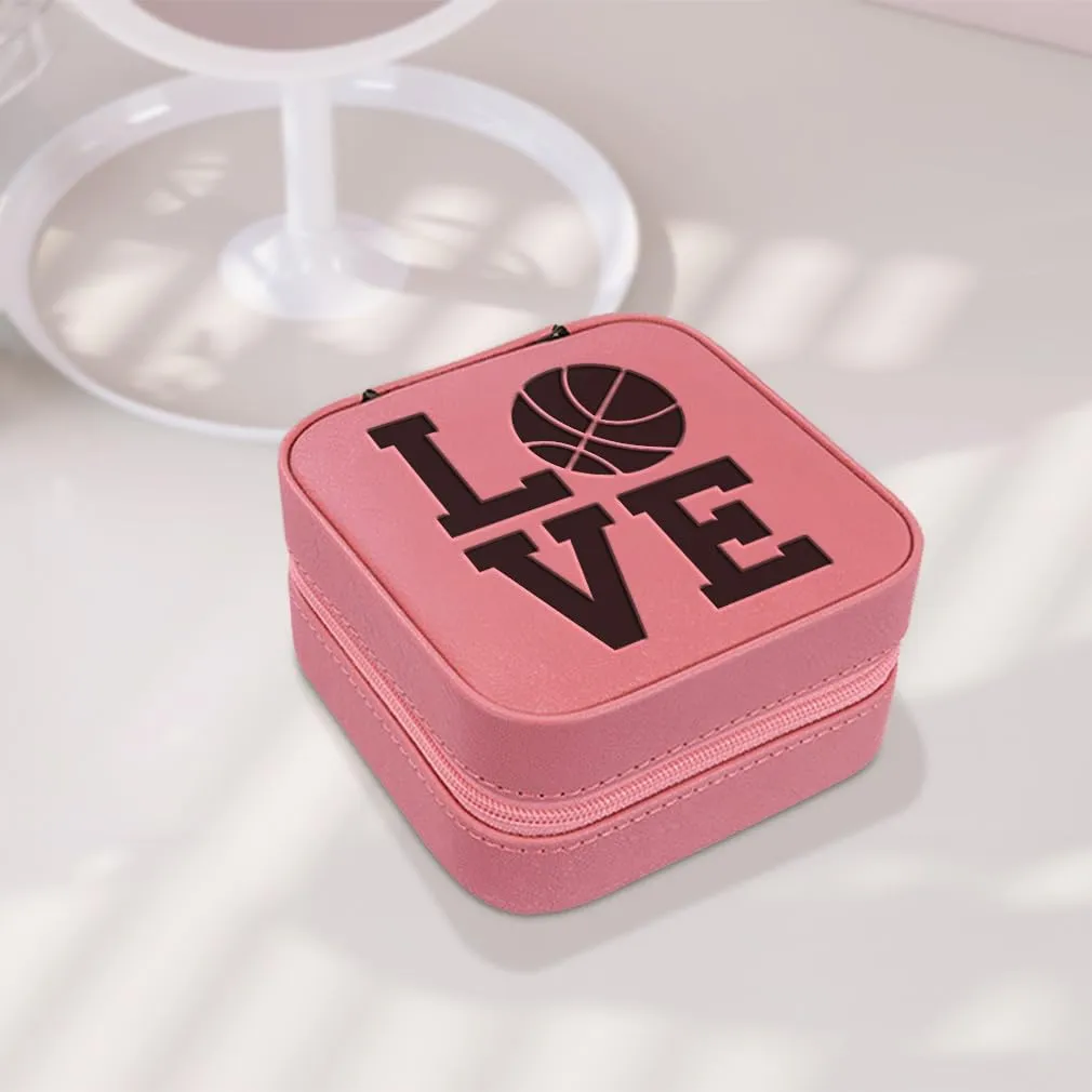 Speedy Pros Engraved Leather Jewelry Box Love Basketball Decal Travel Earring Case for Women Chill