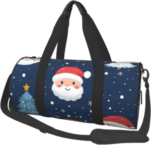 Sports Duffel Bag Christmas-Santa-Snowflakes Foldable Travel Tote Bag Weekender Sleepover Carry On Bag