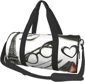 Sports Duffel Bag High-Heel-Glasses-Eiffel-Tower Foldable Travel Tote Bag Weekender Sleepover Carry On Bag