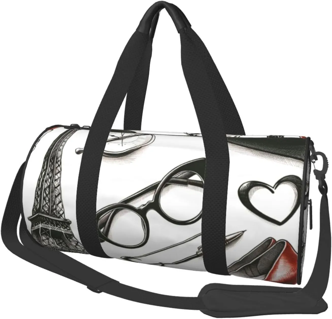 Sports Duffel Bag High-Heel-Glasses-Eiffel-Tower Foldable Travel Tote Bag Weekender Sleepover Carry On Bag