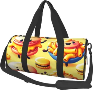 Sports Duffel Bag Macaron-Cheese-Hamburger Foldable Travel Tote Bag Weekender Sleepover Carry On Bag